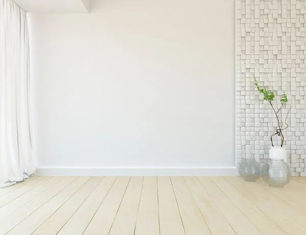 Leere Minimalistische Raumgestaltung Mit Dekor Auf Einem Holzboden Rahmen Einer — Stockfoto