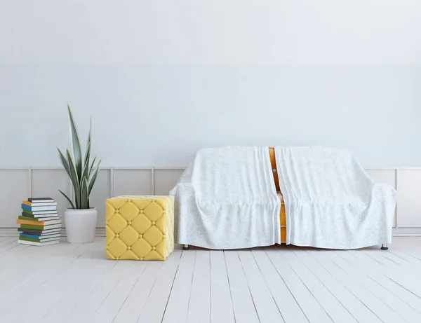 Witte Minimalistische Kamer Interieur Met Sofa Een Houten Vloer Decor — Stockfoto