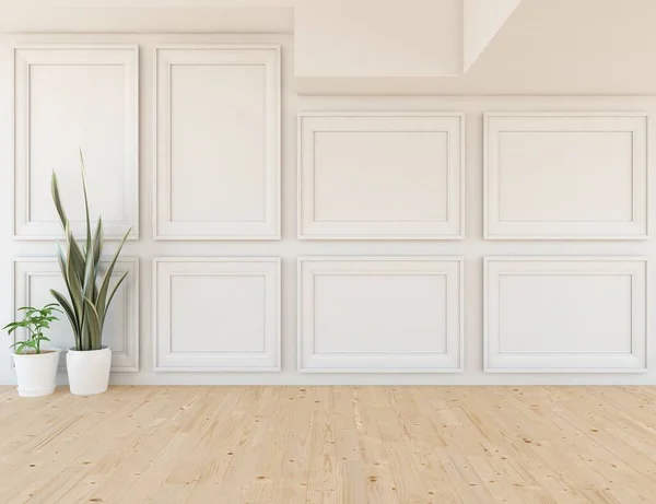 Chambre Vide Minimaliste Intérieure Avec Décor Sur Sol Bois Cadres — Photo