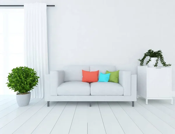 Interior Quarto Minimalista Branco Com Mobília Soalho Madeira Armações Uma — Fotografia de Stock