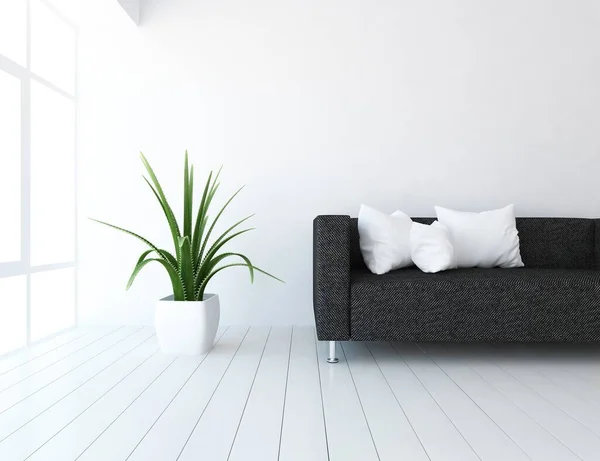 Interior Habitación Blanco Minimalista Con Muebles Suelo Madera Marcos Una — Foto de Stock