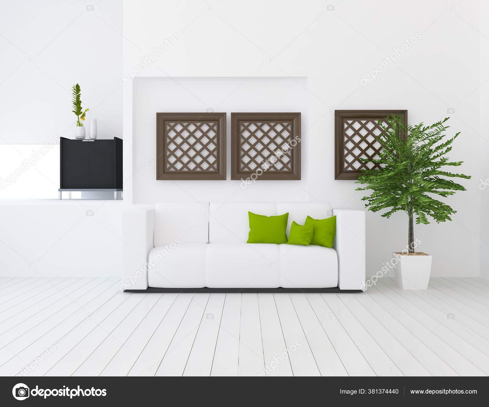 家具付きの白いミニマリストルームインテリア 家の北欧インテリア 3dイラスト ストック写真 C Pavelshinkarev87 Gmail Com