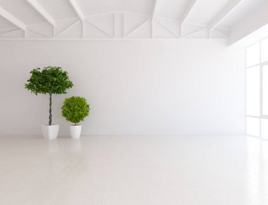 İçi boş İskandinav odası fikri. Arkaplan iç mimarisi. İç kısımları kuzeyli. 3B illüstrasyon