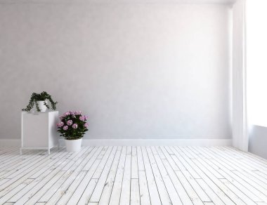 İçi boş İskandinav odası fikri. Arkaplan iç mimarisi. İç kısımları kuzeyli. 3B illüstrasyon
