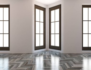 Minimalist oda içiyle ilgili bir fikir. İç kısımları kuzeyli. 3B illüstrasyon
