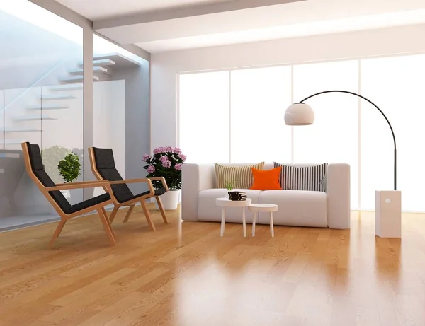 家具と北欧の部屋のインテリアのアイデア 背景インテリア 家の北欧インテリア 3Dイラスト — ストック写真