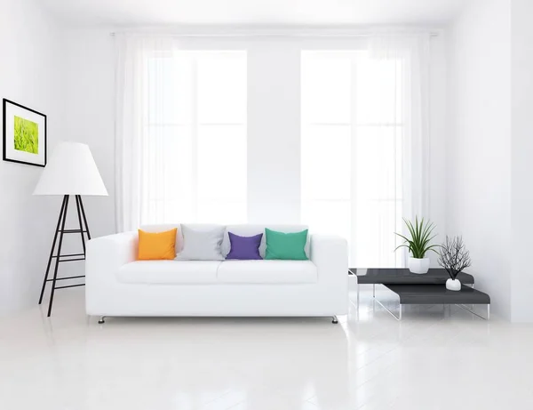 Intérieur Minimaliste Blanc Avec Mobilier Intérieur Nordique Illustration — Photo