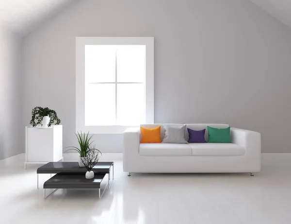 Intérieur Minimaliste Blanc Avec Mobilier Intérieur Nordique Illustration — Photo