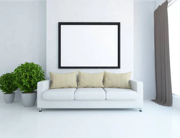 Wit Minimalistisch Interieur Met Meubels Huis Noords Interieur Illustratie — Stockfoto