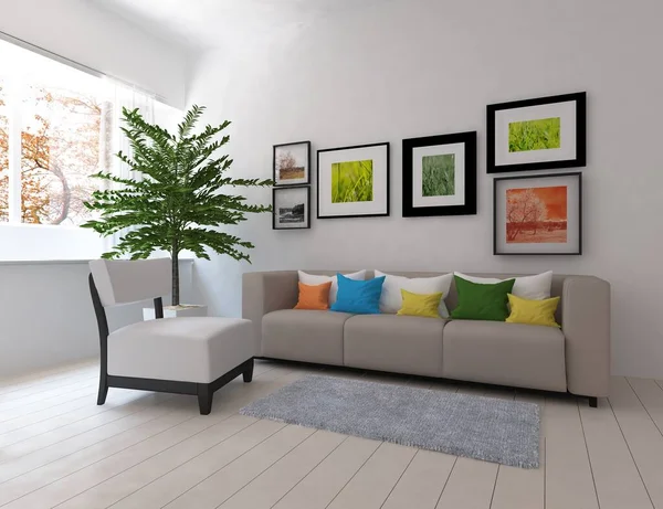 Ide Interior Kamar Skandinavia Dengan Furnitur Interior Latar Belakang Rumah — Stok Foto