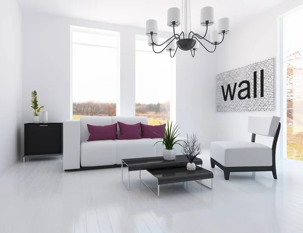 Weiße Minimalistische Raumausstattung Mit Möbeln Heimat Nordischen Interieurs Illustration — Stockfoto