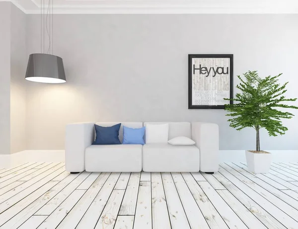 Intérieur Minimaliste Blanc Avec Mobilier Intérieur Nordique Illustration — Photo