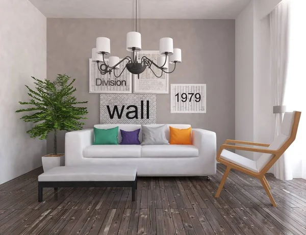 Ideia Interior Quarto Minimalista Com Mobiliário Casa Interior Nórdico Ilustração — Fotografia de Stock