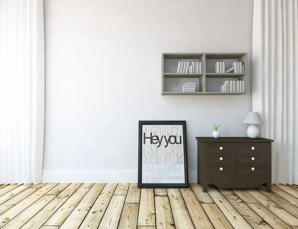 Mobilyalı Beyaz Minimalist Oda Kısımları Kuzeyli Illüstrasyon — Stok fotoğraf