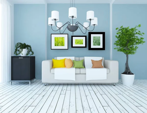 Idea Blue Minimalist Room Interior Furniture Home Nordic Interior Illustration — Stock Photo, Image