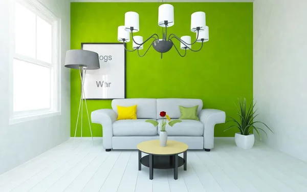 Ideia Interior Quarto Minimalista Verde Com Mobiliário Casa Interior Nórdico — Fotografia de Stock