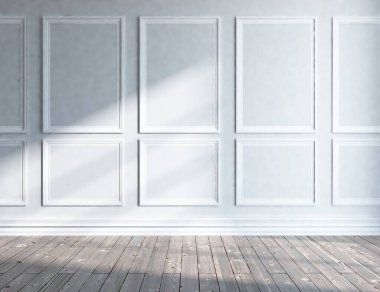 İçi boş İskandinav odası fikri. Arkaplan iç mimarisi. İç kısımları kuzeyli. 3B illüstrasyon