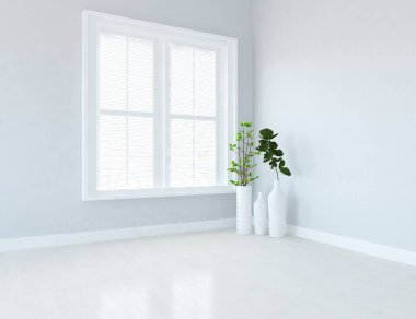 İçi boş İskandinav odası fikri. Arkaplan iç mimarisi. İç kısımları kuzeyli. 3B illüstrasyon