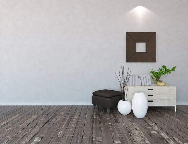 Quarto Minimalista Branco Interior Com Mobiliário Casa Interior Nórdico Ilustração — Fotografia de Stock