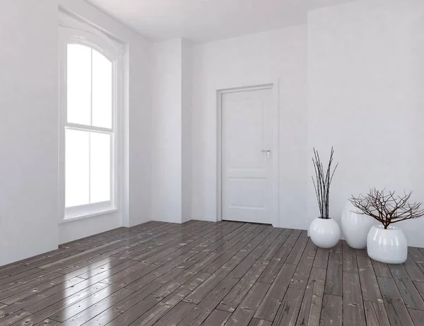 Interior Quarto Minimalista Branco Casa Interior Nórdico Ilustração — Fotografia de Stock