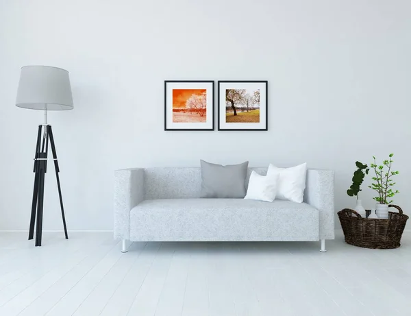 Ide Interior Kamar Skandinavia Dengan Furnitur Interior Latar Belakang Rumah — Stok Foto