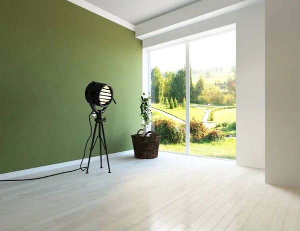 Idea of empty scandinavian room interior. Background interior. Home nordic interior. 3D illustration