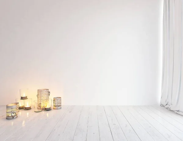 White Minimalist Room Interior Home Nordic Interior Illustration — Stock Photo, Image