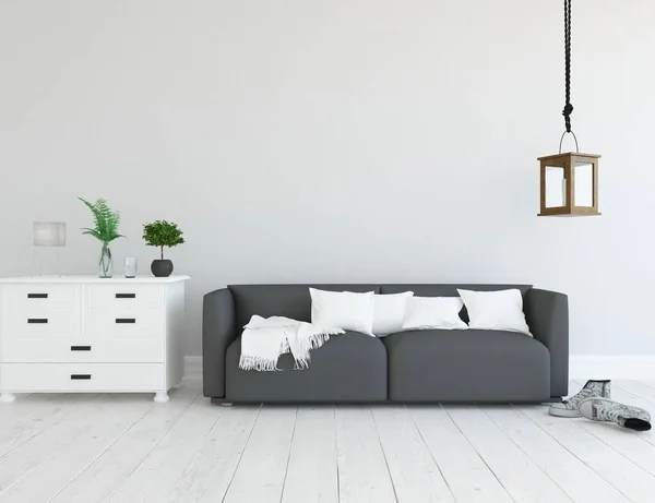 Bianco Interni Minimalisti Camera Con Mobili Home Interno Nordico Illustrazione — Foto Stock