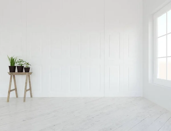 Interior Quarto Minimalista Branco Casa Interior Nórdico Ilustração — Fotografia de Stock