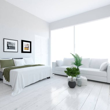 Modern tarzda güzel bir iç mekan. 3d oluşturma