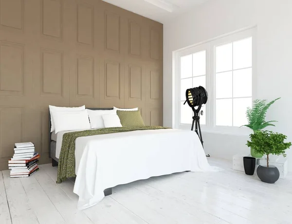 Diseño Interior Dormitorio Moderno Con Ventana —  Fotos de Stock