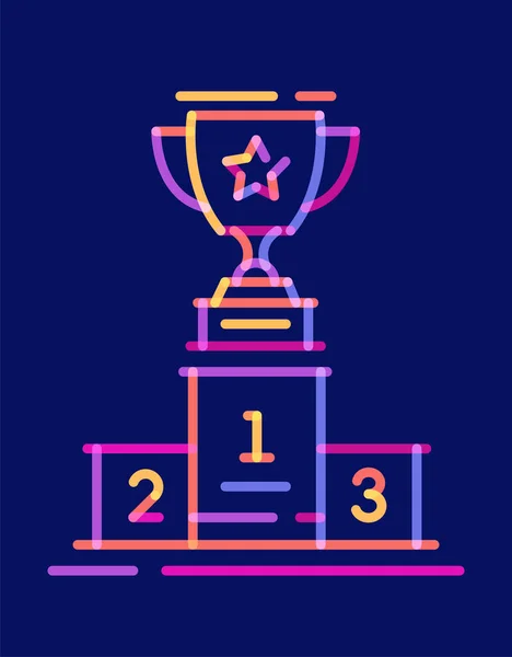 Overlay Lijn Pictogram Trofee Cup Het Podium Vectorillustratie Donker Blauwe — Stockvector