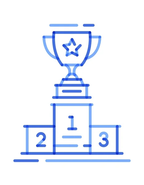 Azul Icono Línea Trofeo Taza Podio Ilustración Vectorial — Vector de stock