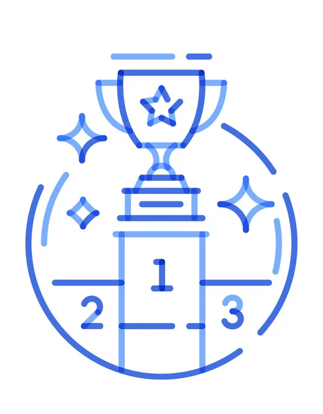 Copa Trofeos Azul Multiplay Icono Línea Podio Ilustración Vectorial Sobre — Vector de stock
