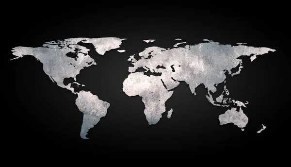 3d world map metal on black background — Stock Photo, Image