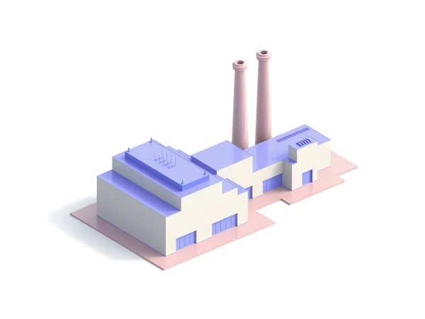 Izometryczny budynek fabryki przemysłowej-ilustracja 3D — Zdjęcie stockowe