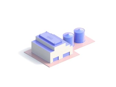 İzometrik endüstriyel küçük fabrika binası-3D Illustration