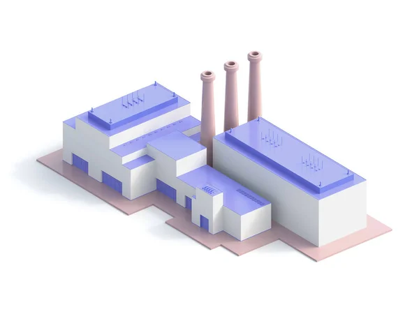 Izometryczny przemysłowy duży budynek fabryki-renderowanie 3D — Zdjęcie stockowe