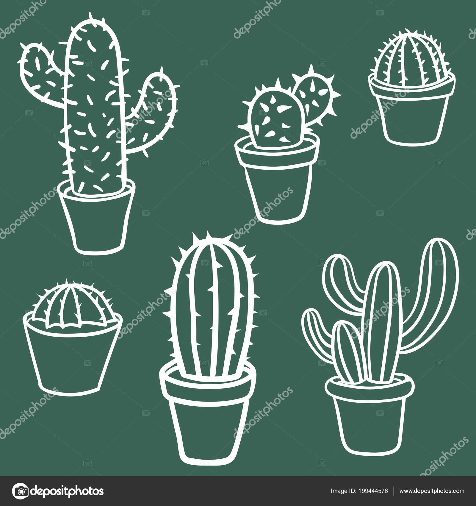 Conjunto de cactos em estilo simples de desenho animado isolado no