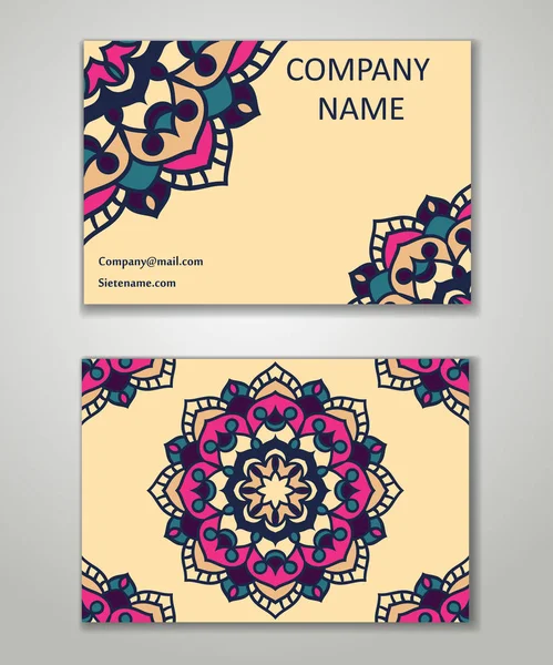Vector Vintage Business Card Set Beauty Designs Floral Mandala Pattern — Stock Vector