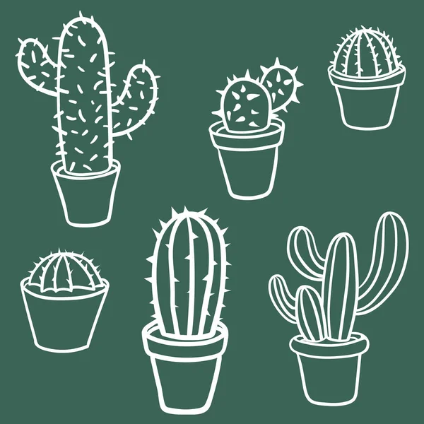 Kakteenset Vorhanden Vektorsammlung Von Kakteen Handgezeichneter Kaktus Topfkakteen Set Vorhanden — Stockvektor