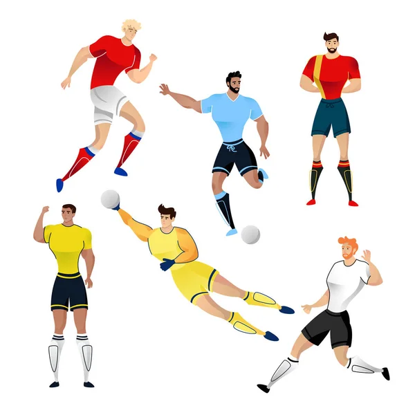来自乌拉圭 俄罗斯 哥伦比亚和比利时的足球运动员在白色背景下被隔离 彩色的足球运动员插图 守门员矢量插画 — 图库矢量图片