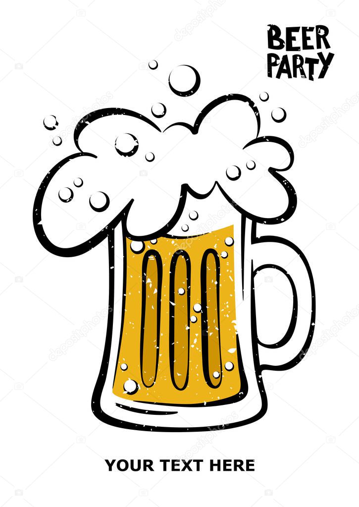 Happy St. Patrick's Day poster. Illustration of a beer mug. Vector illustration. Beer party. Light beer