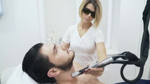 Beautician Blonde With Short Hair In Special Glasses For Carrying