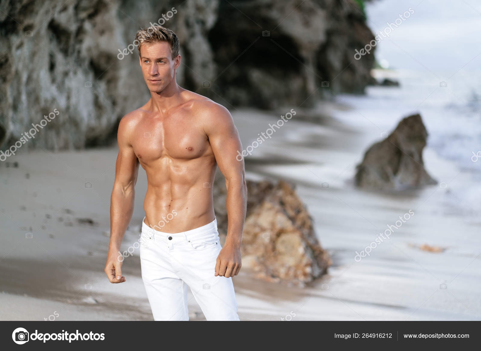 naked ru boys model Beautiful man with naked muscular torso at white sand beach. — Stock Photo  © rmano.mail.ru #264916212