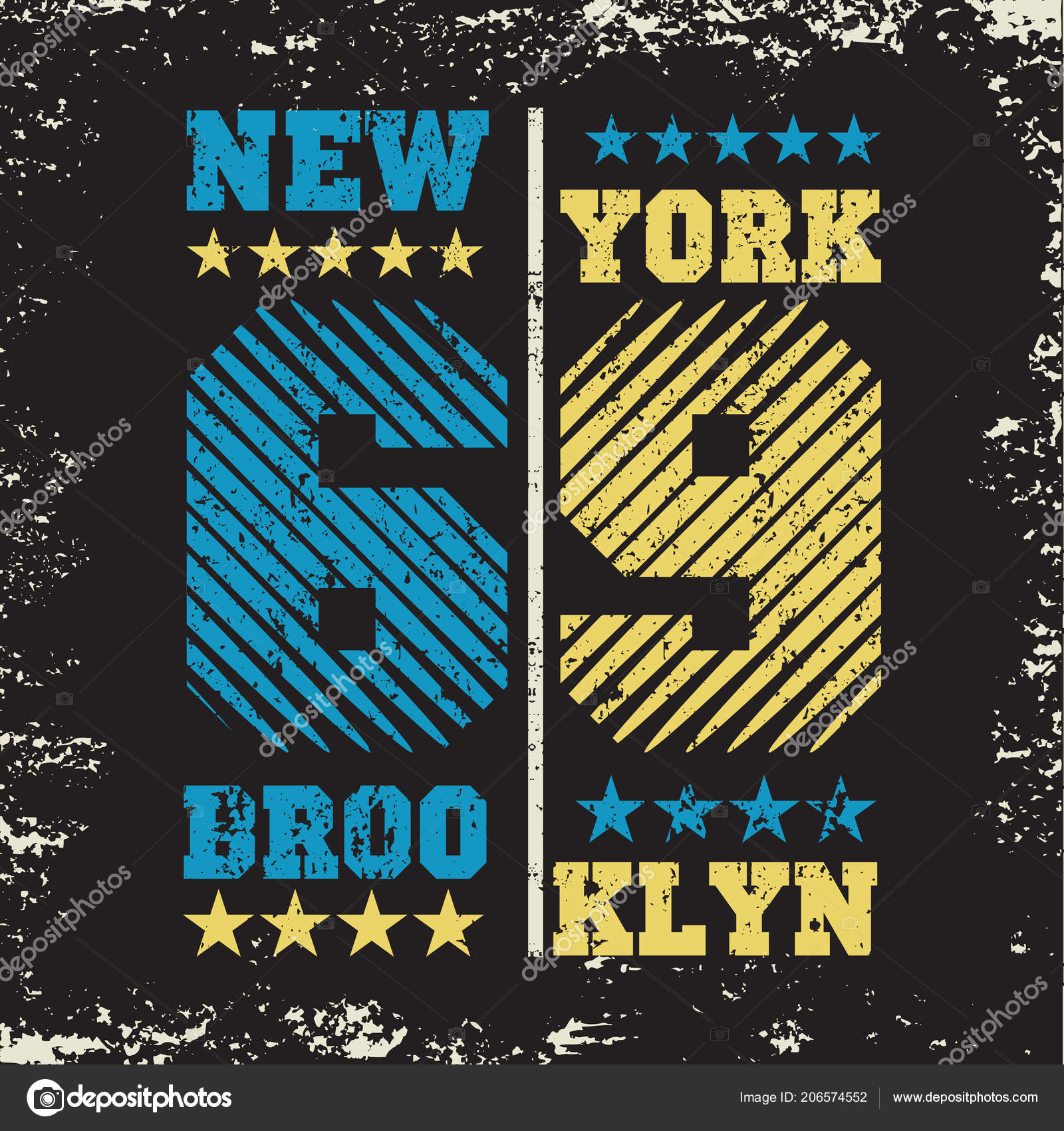 New York tipografi, t-shirt Brooklyn, desain grafis Vektor Stok