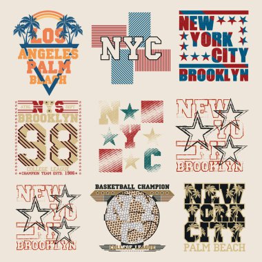 set spor tipografi, t-shirt nyc, tasarım grafik, baskı adam giyim, orijinal tasarım