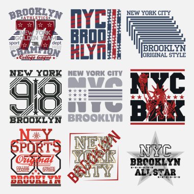 set spor tipografi, t-shirt nyc, tasarım grafik, baskı adam giyim, orijinal tasarım