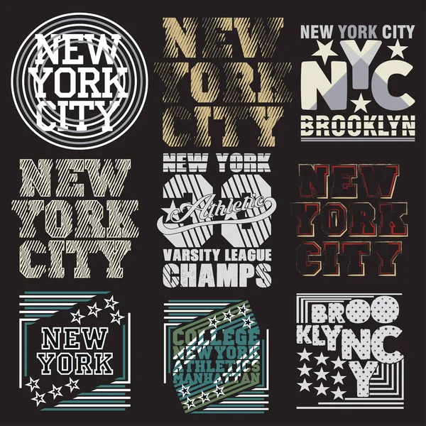 セット スポーツ シャツ ニューヨーク タイポグラフィ デザイン グラフィック 印刷男性衣料品 オリジナル デザイン — ストックベクタ