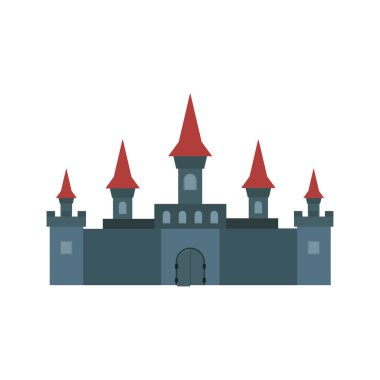 Kale ve kale düz tasarım simgeler. 3 illüstrasyonlar harabeleri, saraylar ve diğer ortaçağ binaları.